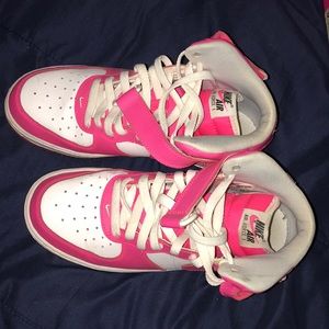 Neon pink nike high tops